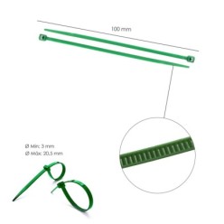 Brida Nylon 100%, Color Verde 2,5 x 100 mm, Bolsa 100 Unidades, Abrazadera Plastico, Organizador Cables, Alta Resistencia