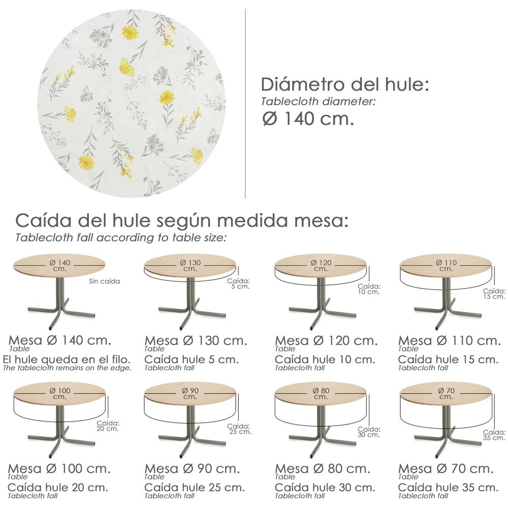 Mantel Hule Redondo Flores Amarillas Impermeable Antimanchas PVC Ø140 cm, Uso Interior y Exterior al por Mayor | Almacén de Ferr