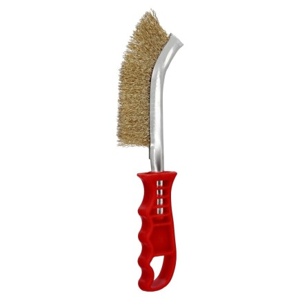 Cepillo Acero Latonado Mango Rojo 25 cm, cepillo Eliminación Oxido, Pintura, Pulido De Metales,