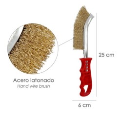 Cepillo Acero Latonado Mango Rojo 25 cm, cepillo Eliminación Oxido, Pintura, Pulido De Metales,