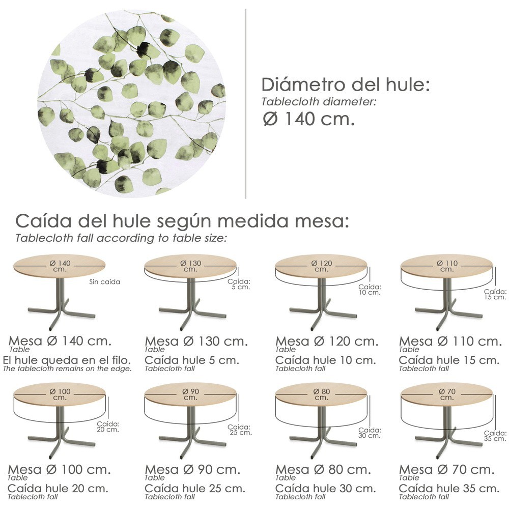 Mantel Hule Redondo Hojas Verdes Impermeable Antimanchas PVC Ø140 cm, Uso Interior y Exterior al por Mayor | Almacén de Ferreter