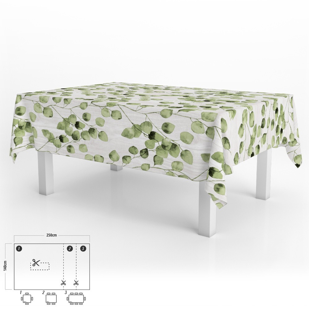 Mantel Hule Rectangular Hojas Verdes Impermeable Antimanchas PVC 140x250 cm,  Recortable Uso Interior y Exterior al por Mayor | 
