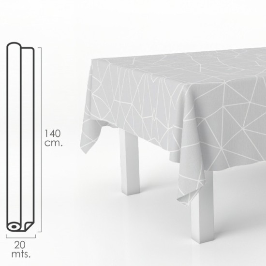 Mantel Hule Rectangular Geometrico Gris, Impermeable Antimanchas PVC 140 cm, x 20 metros, Rollo Recortable, Interior y Exterior 