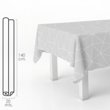 Mantel Hule Rectangular Geometrico Gris, Impermeable Antimanchas PVC 140 cm, x 20 metros, Rollo Recortable, Interior y Exterior 