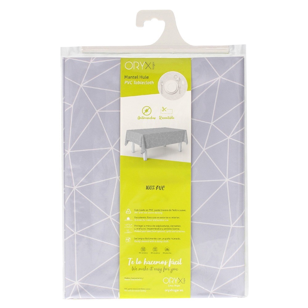 Mantel Hule Rectangular Geométrico Gris Impermeable Antimanchas PVC 140x250 cm,  Recortable Uso Interior y Exterior al por Mayor