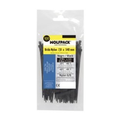 Brida Nylon 100%, Color Negro 7,8 x 540 mm, Bolsa 100 unidades, Abrazadera Plastico, Organizador Cables, Alta Resistencia