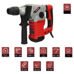 Martillo Demoledor Perforador SDS PLUS 1,500 Watt, Con Accesorios y Maletin, 4,000 IPM 6 Julios,