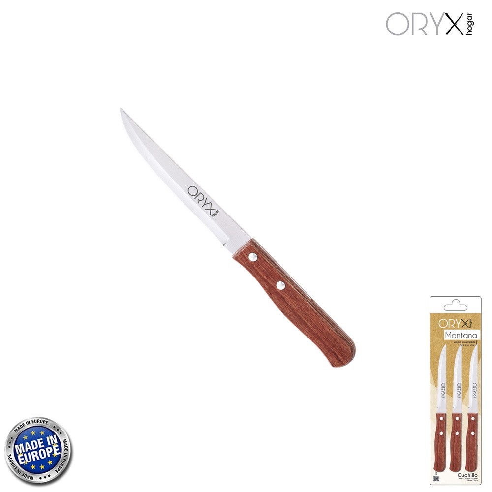 Cuchillo Montana Multiusos Hoja Lisa Acero Inoxidable 11 cm, Mango Madera (Blister 3 piezas) al por Mayor | Almacén de Ferreterí