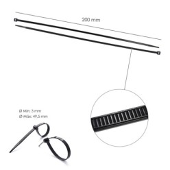 Brida Nylon 100%, Color Negro 4,5 x 200 mm, Bolsa 100 unidades, Abrazadera Plastico, Organizador Cables, Alta Resistencia