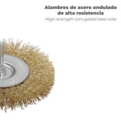 Cepillo Acero Latonado Para Taladro, Disco Ø 75 mm, Espiga 1/4" Cepillo Taladro Alambre Latón, Cepillo Limpieza, Cepillo Pulir,