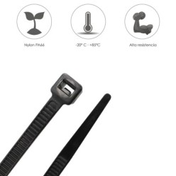 Brida Nylon 100%, Color Negro 4,5 x 280 mm, Bolsa 100 unidades, Abrazadera Plastico, Organizador Cables, Alta Resistencia