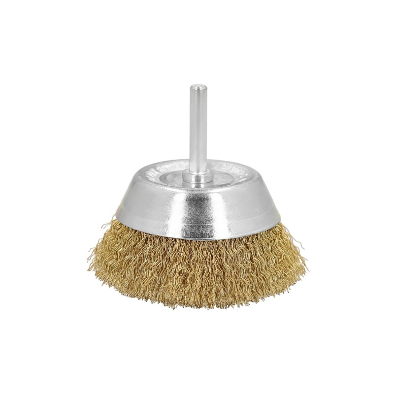 Cepillo Acero Latonado Para Taladro Taza Ø 75 mm, Espiga 1/4" Cepillo Taladro Alambre Latón, Cepillo Limpieza, Cepillo Pulir,