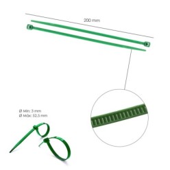 Brida Nylon 100%, Color Verde 3,6 x 200 mm, Bolsa 100 Unidades, Abrazadera Plastico, Organizador Cables, Alta Resistencia