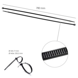 Brida Nylon 100%, Color Negro 9,0 x 780 mm, Bolsa 100 unidades, Abrazadera Plastico, Organizador Cables, Alta Resistencia