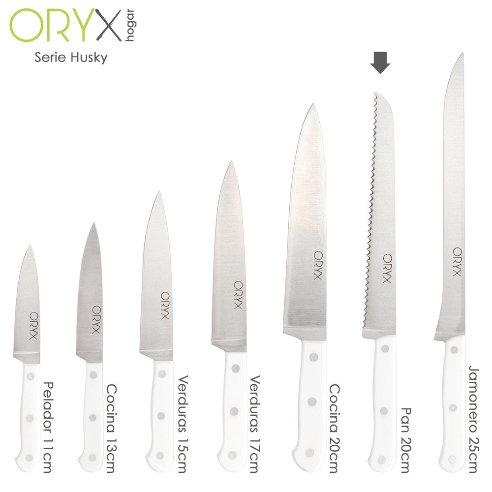 Cuchillo Husky Panero 21 cm, Hoja Acero Inoxidable, Cuchillo Pan , Cuchillo Cortar Pan Mango Ergonomico Blanco al por Mayor | Al