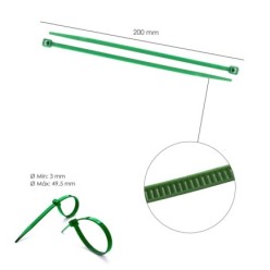Brida Nylon 100%, Color Verde 4,6 x 200 mm, Bolsa 100 Unidades, Abrazadera Plastico, Organizador Cables, Alta Resistencia
