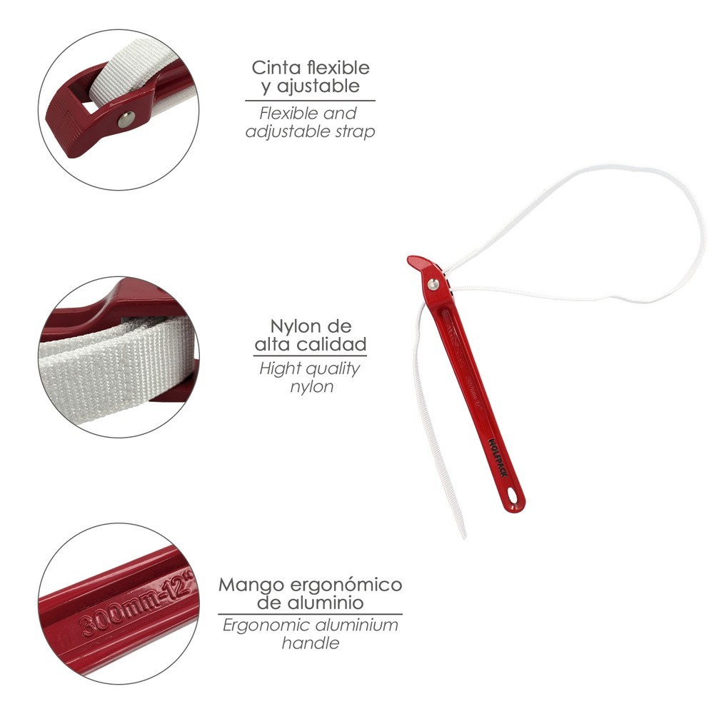 Llave Cinta Nylon Aluminio 30 cm,  Cinta De 98 cm, Llave De Filtro Aceite, Llave Para Tubos, Llave Aflojatodo, Llave De Correa, 