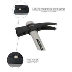 Martillo Encofrador Magentico Fibra Vidrio Mango Fibra Vidrio Con Empuñadura Antideslizante, 700 Gramos 50 cm,