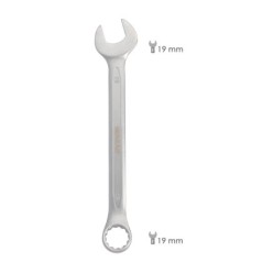 Llave Combinada Plus 19x19 Acero Cromo Vanadio DIN 3113, Llave Doble Boca, Llave Fija, Llave Estrella