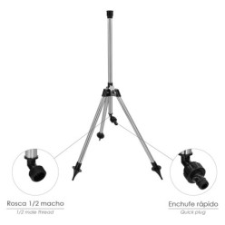 Tripode Para Aspersores Altura Regulable 55/90 cm, Tomas agua 1/2", Acero Cromado, Tripode Aspersores Jardineria