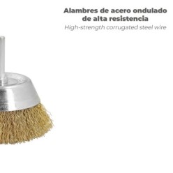 Cepillo Acero Latonado Para Taladro Taza Ø 50 mm, Espiga 1/4" Cepillo Taladro Alambre Latón, Cepillo Limpieza, Cepillo Pulir,