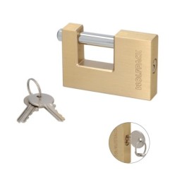 Candado Cuadrado Latón Persiana Ancho 70 mm, Alta Seguridad, Antirrobo Puertas, Contenedores, Trasteros, 2 Llaves