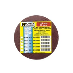 Lija Recambio Velcro Disco Ø 125 mm, con Agujeros Grano  80 (10 Piezas)