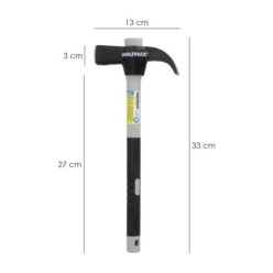 Martillo Uña Mango Fibra Vidrio Mango Fibra Vidrio Con Empuñadura Antideslizante, 600 Gramos 33 cm,