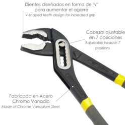 Tenazas Apertura Múltiple Negra 250 mm, Mangos Plastificados DIN 8976, Pico De Loro, Alicates Extensibles, Tenazas Fontanero