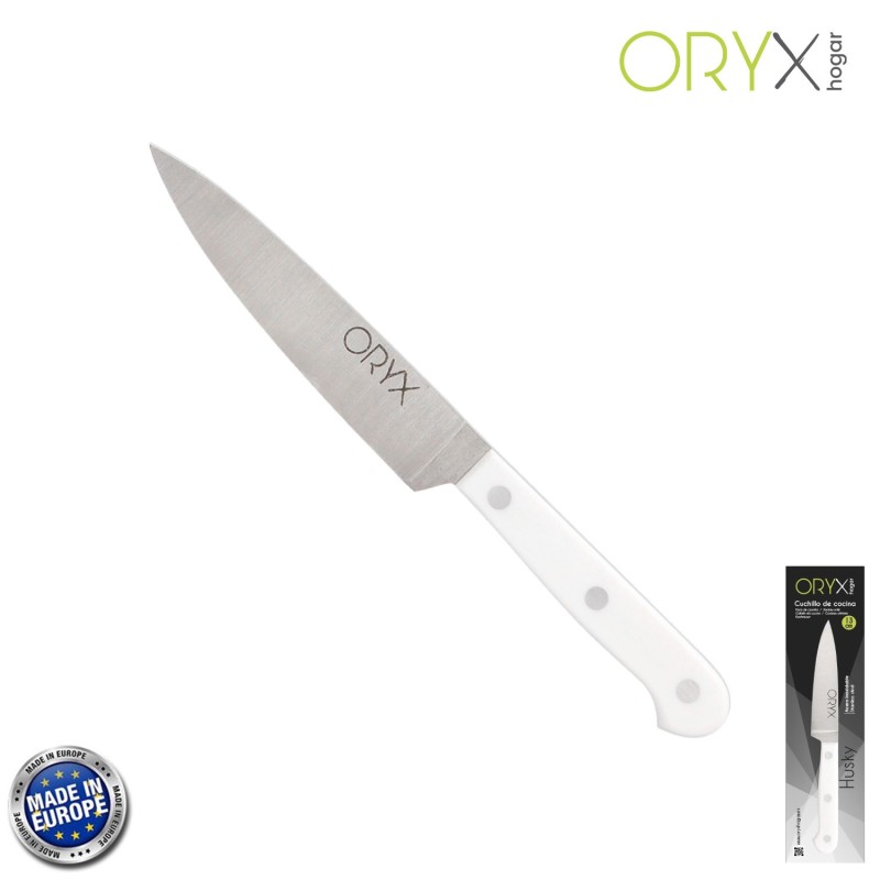 Cuchillo Husky Cocina 13 cm, Hoja Acero Inoxidable, Cuchillo Carne, Cuchillo Pescado, Cuchillo Chef, Mango Ergonomico Blanco