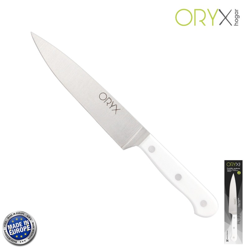 Cuchillo Husky Verduras 15 cm, Hoja Acero Inoxidable, Cuchillo Verduras, Cuchillo Cortar Verduras Mango Ergonomico Blanco
