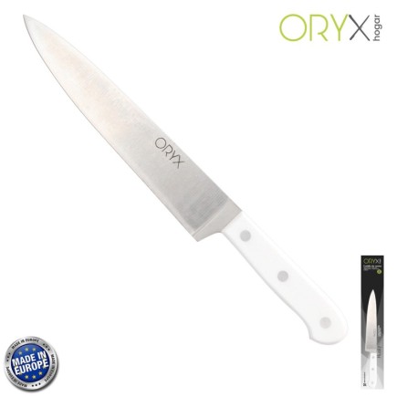Cuchillo Husky Cocina 20 cm, Hoja Acero Inoxidable, Cuchillo Carne, Cuchillo Pescado, Cuchillo Chef, Mango Ergonomico Blanco