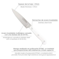 Cuchillo Husky Cocina 20 cm, Hoja Acero Inoxidable, Cuchillo Carne, Cuchillo Pescado, Cuchillo Chef, Mango Ergonomico Blanco