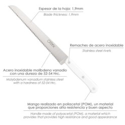Cuchillo Husky Panero 21 cm, Hoja Acero Inoxidable, Cuchillo Pan , Cuchillo Cortar Pan Mango Ergonomico Blanco