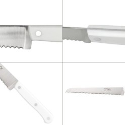 Cuchillo Husky Panero 21 cm, Hoja Acero Inoxidable, Cuchillo Pan , Cuchillo Cortar Pan Mango Ergonomico Blanco