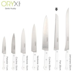 Cuchillo Husky Panero 21 cm, Hoja Acero Inoxidable, Cuchillo Pan , Cuchillo Cortar Pan Mango Ergonomico Blanco