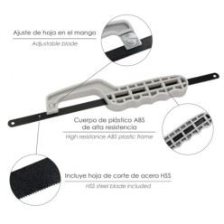 Mini Sierra Empuñadura Plastico Con Hoja 300 mm, Ajustable, Hoja Corte HSS, Serrucho, Segueta, Segueta, Mini Arco Sierra