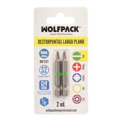 Puntas Destornillador Largo Plano 4 mm, (2 Piezas), Acero S2 al Cromo Vanadio, Puntas Hexagonales, Destorpuntas,