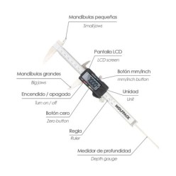 Calibre Digital Acero Inoxidable 150 mm, Pie de Rey, Paquimetro, Pantalla LCD, Boton de Bloqueo