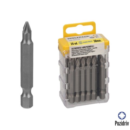 Puntas Largas Destornillador Pozidriv Nº 1 (20 Piezas), Acero S2 al Cromo Vanadio, Puntas Hexagonales, Destorpuntas,