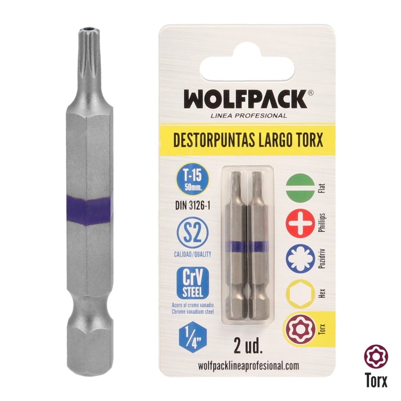 Puntas Largas Destornillador Torx T15 (2 Piezas), Acero S2 al Cromo Vanadio, Puntas Hexagonales, Destorpuntas,
