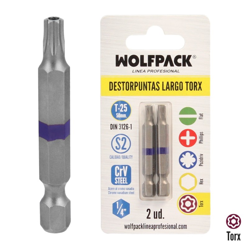 Puntas Largas Destornillador Torx T25 (2 Piezas), Acero S2 al Cromo Vanadio, Puntas Hexagonales, Destorpuntas,