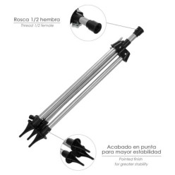 Tripode Para Aspersores Altura Regulable 55/90 cm, Tomas agua 1/2", Acero Cromado, Tripode Aspersores Jardineria