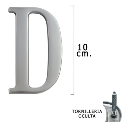 Letra Metal "D" Plateada Mate 10 cm, con Tornilleria Oculta (Blister 1 Pieza)