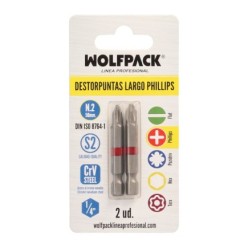 Puntas Largas Destornillador Phillips Nº 2 (2 Piezas), Acero S2 al Cromo Vanadio, Puntas Hexagonales, Destorpuntas,