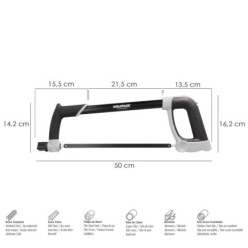 Arco Sierra Acero Con Doble Empuñadura Engomada, Angulo Corte Ajustable, Corta Acero, Aluminio, Madera, Plastico, Cobre