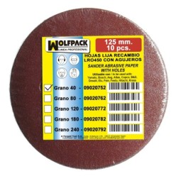 Lija Recambio Velcro Para Lijadoras Excentricas Disco 125 Ø Con Agujeros Grano 40 (10 Piezas)