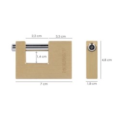 Candado Cuadrado Latón Persiana Ancho 70 mm, Alta Seguridad, Antirrobo Puertas, Contenedores, Trasteros, 2 Llaves