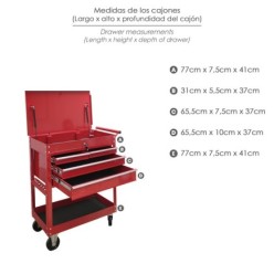 Carro Portaherramientas Metalico 86x44x99 cm, con 4 Cajones y 2 Bandejas