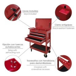 Carro Portaherramientas Metalico 86x44x99 cm, con 4 Cajones y 2 Bandejas